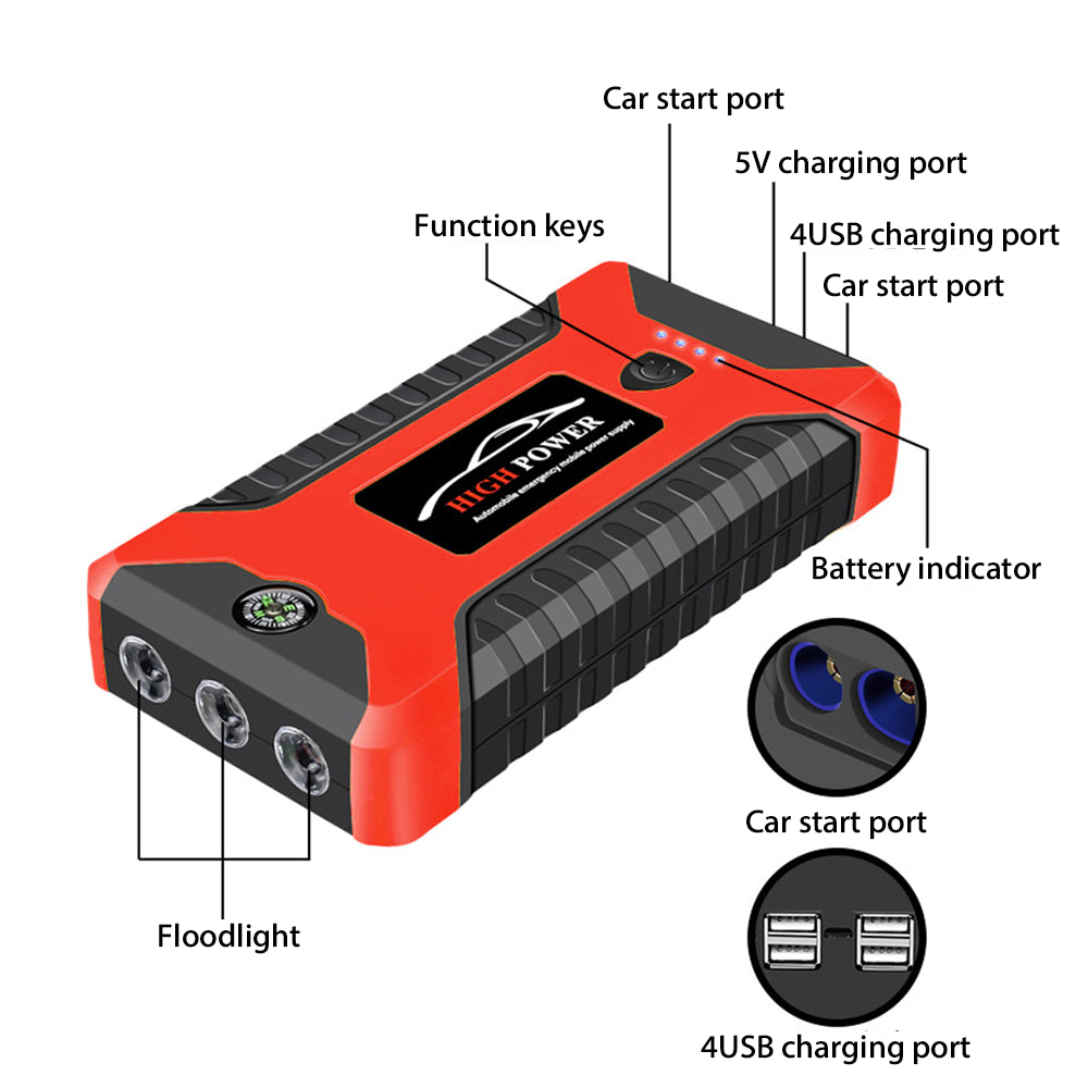 99900Mah 12V Car Jump Starter Pack Booster Charger Battery Power Bank Portable