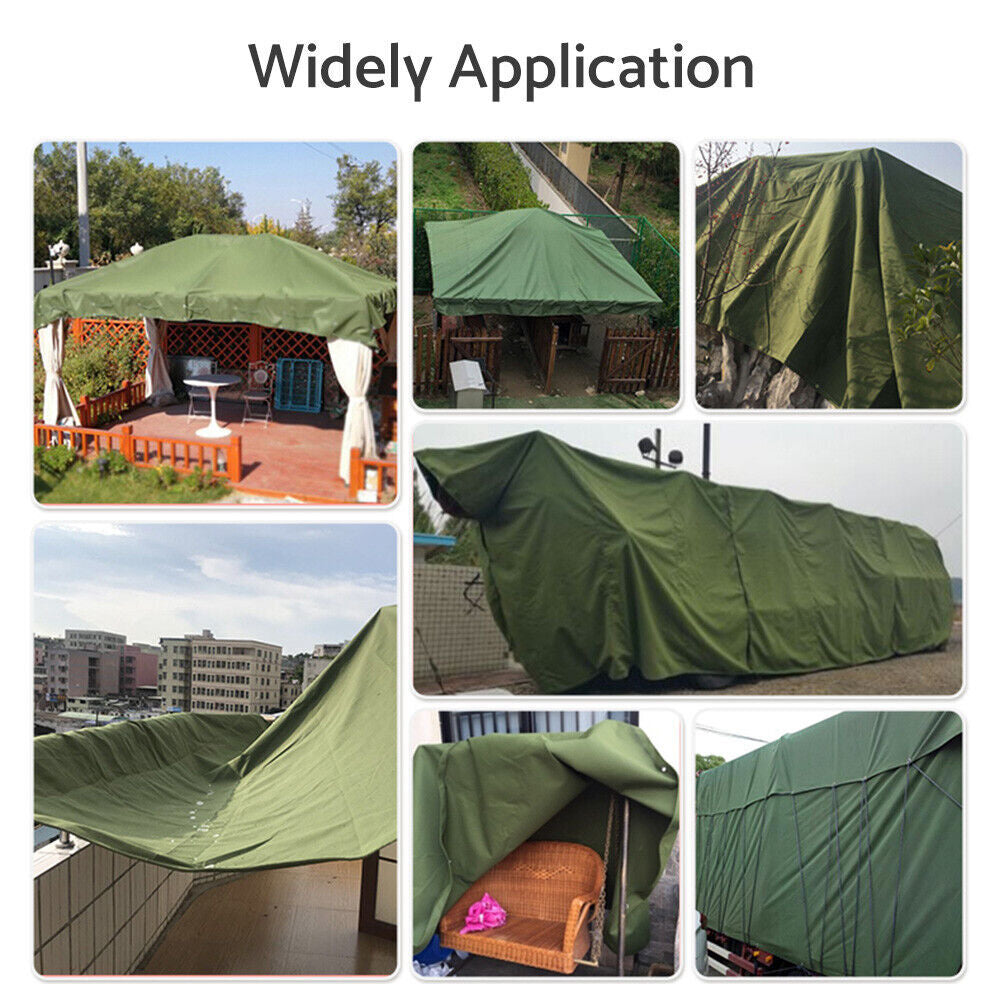 3 Sizes Heavy Duty Canvas Tarp Waterproof Tarpaulin Sun Blocked Dustproof Army