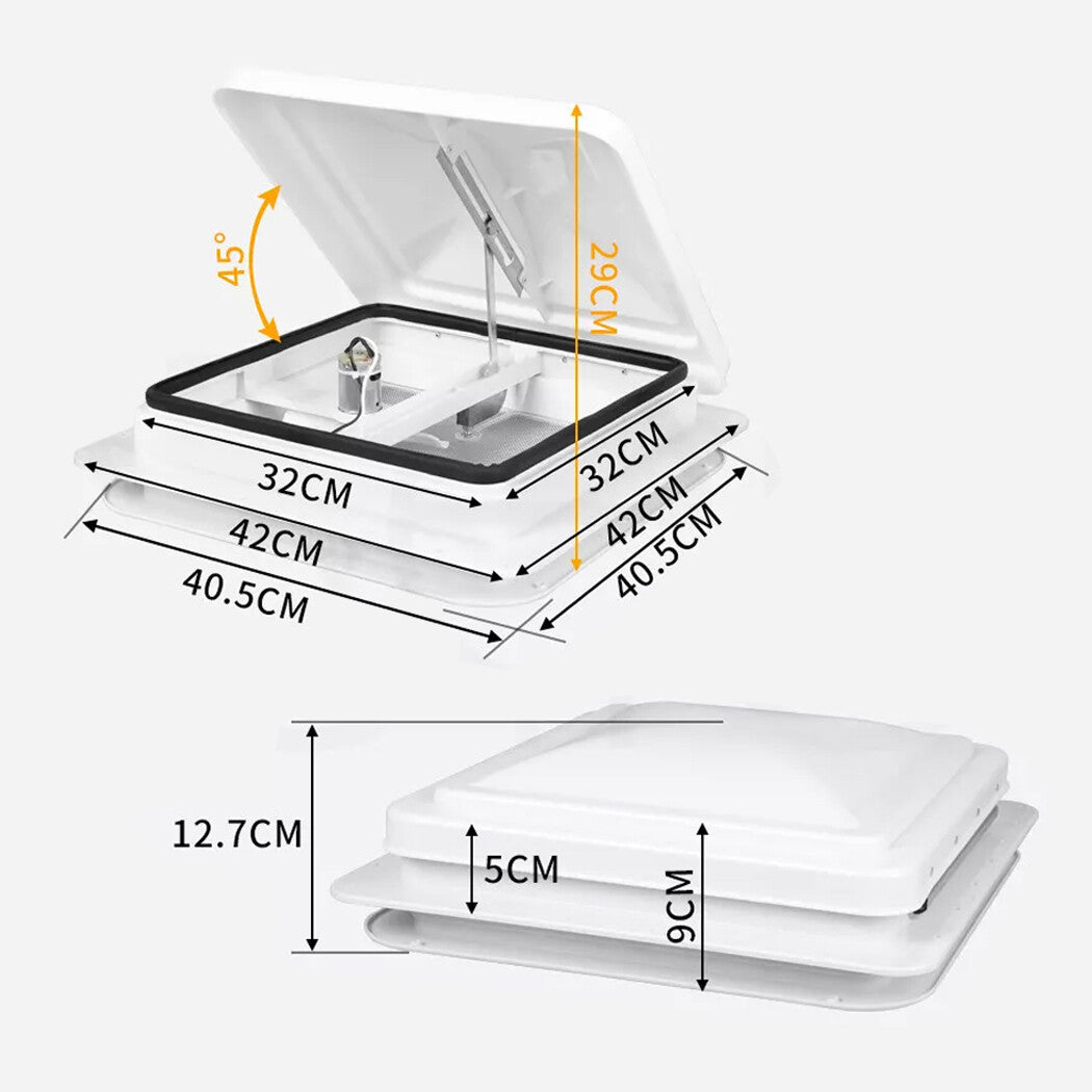 Caravan Roof Vent 355X355Mm 12V Fan RV Shower Hatch Flyscreen Motor Roof Vent