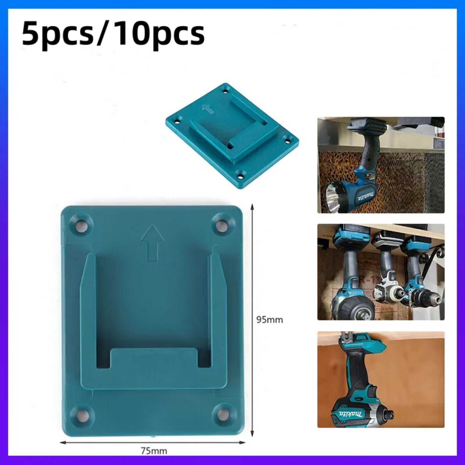 10X Slots Tool Holder Bracket Rack for Bosch Makita 18V Lithium Battery Machine