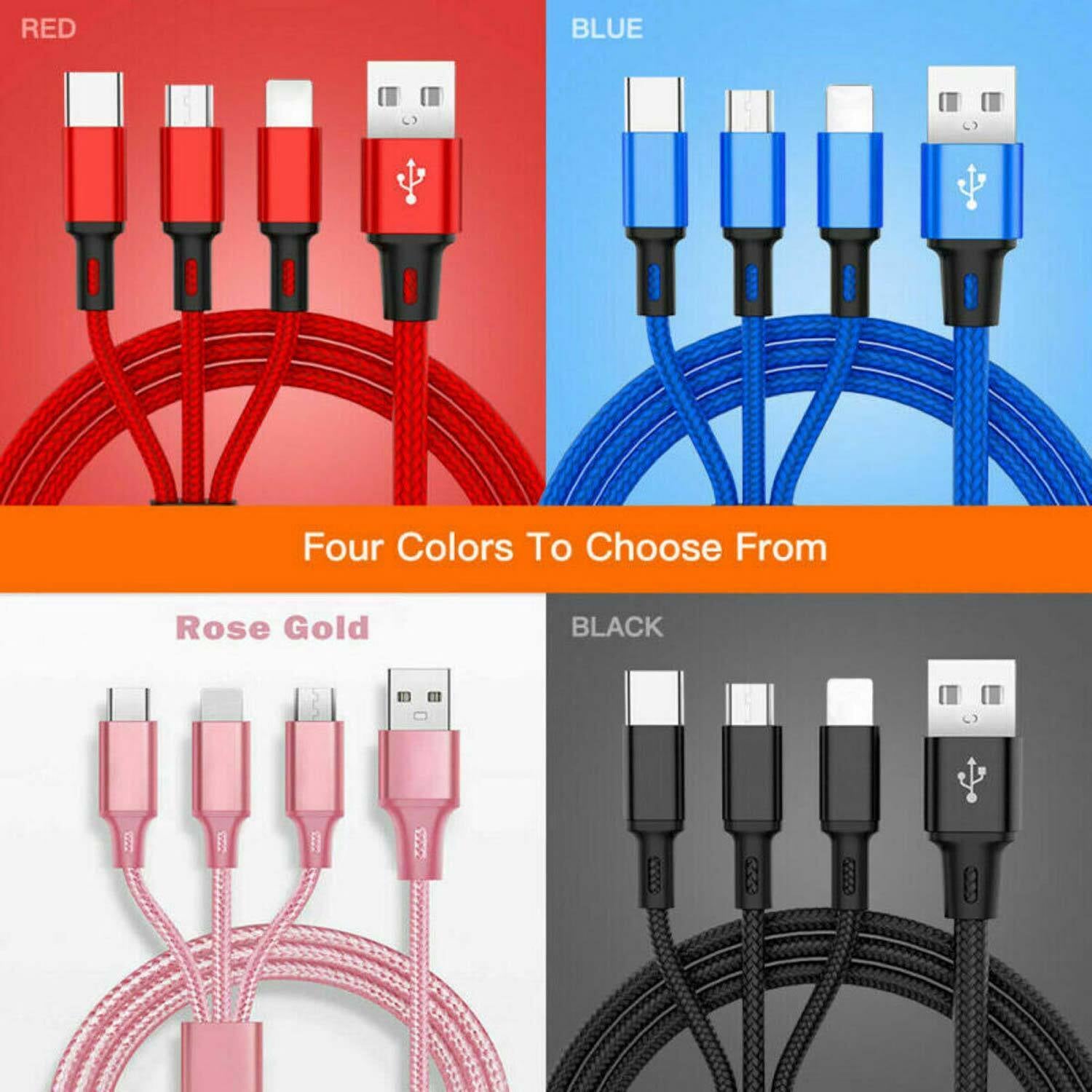 3 in 1 Multi USB Charger Charging Cable for Iphone USB TYPE C Android Micro