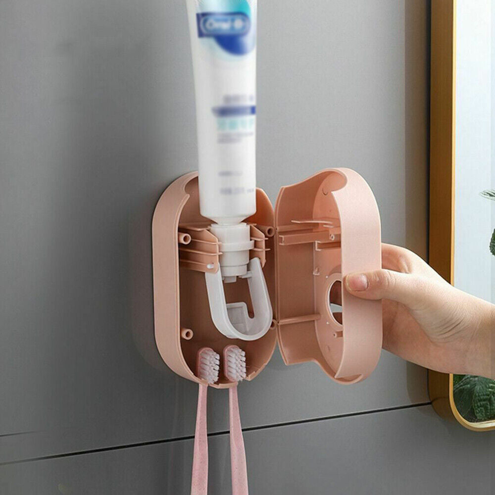 Automatic Toothpaste Dispenser Toothbrush Holder Bathroom Wall-Mounted Rack