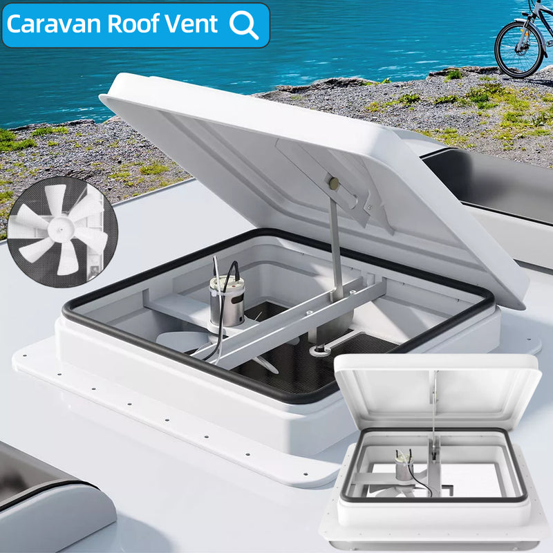 Caravan Roof Vent 355X355Mm 12V Fan RV Shower Hatch Flyscreen Motor Roof Vent