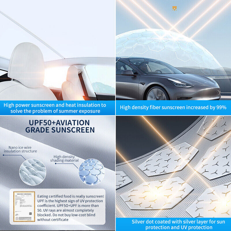 Tesla Model Y Sunshade Sun Roof Shade Sunroof UV Film Window Cover Ice Crystals