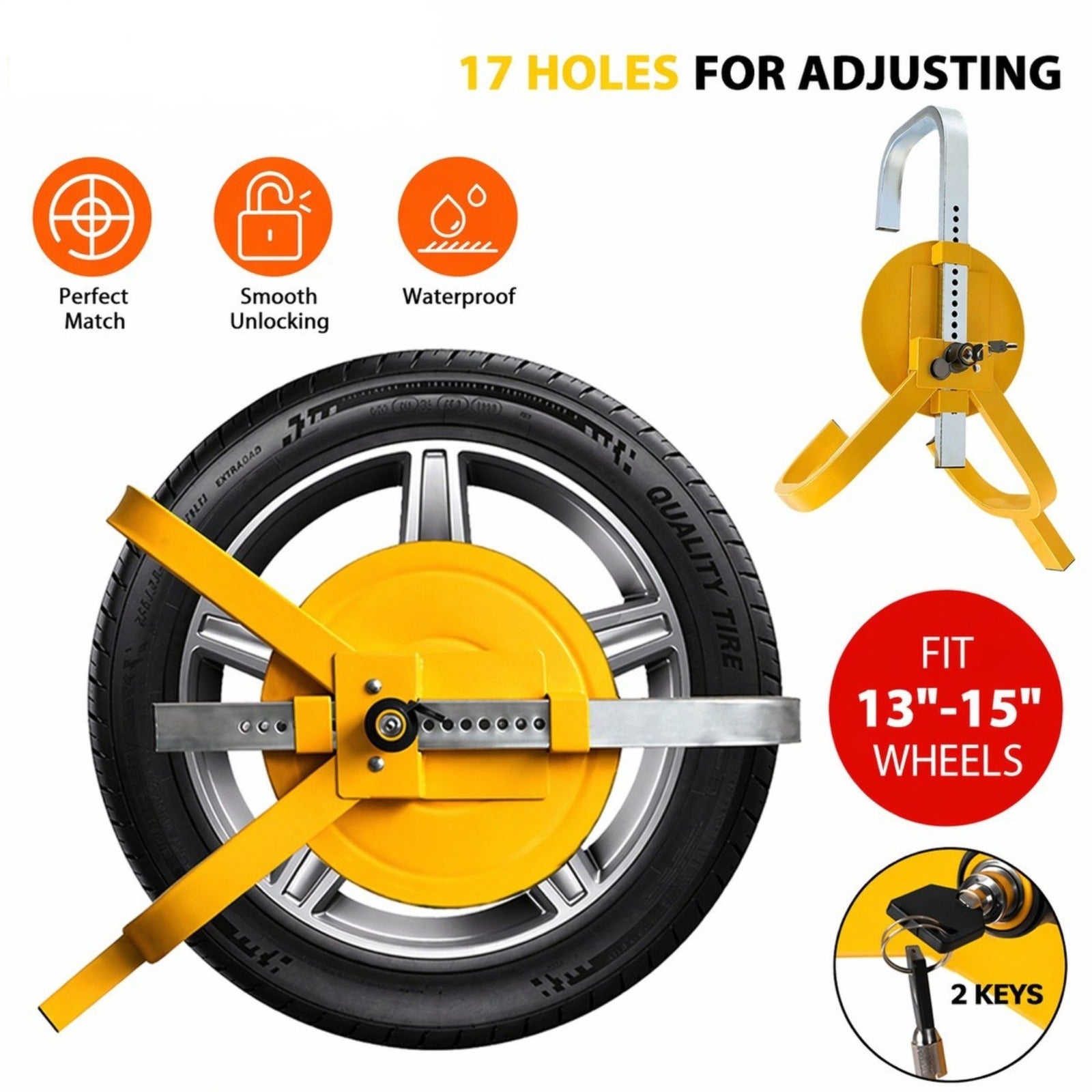 13''-15'' Wheel Defender Lock Heavy Duty Clamp Car Caravan Trailer Security Keys