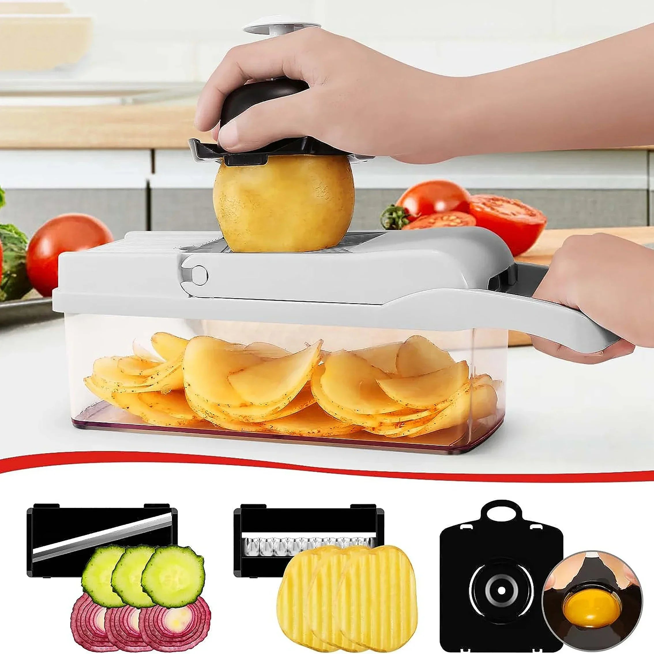 Vegetable Chopper Food Onion Chopper Slicer & Spiralizer - Veggie Chopper with Container - Kitchen Gadgets - Home Essentials - Kitchen Accessories