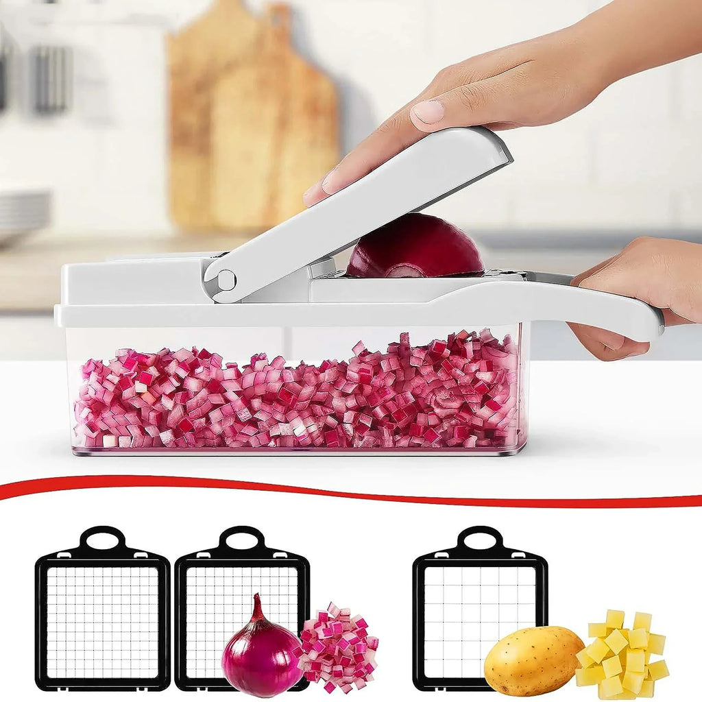 Vegetable Chopper Food Onion Chopper Slicer & Spiralizer - Veggie Chopper with Container - Kitchen Gadgets - Home Essentials - Kitchen Accessories