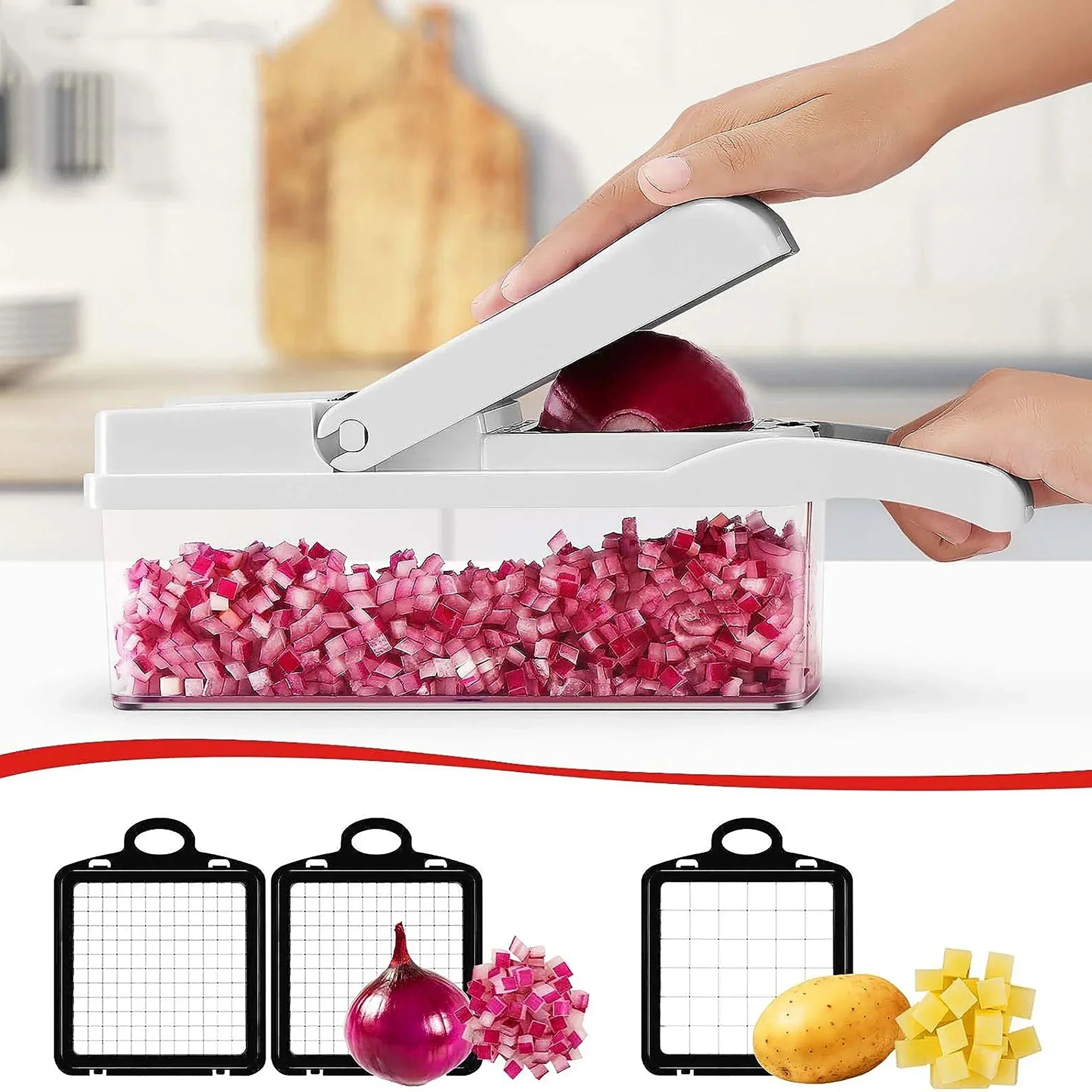 Vegetable Chopper Food Onion Chopper Slicer & Spiralizer - Veggie Chopper with Container - Kitchen Gadgets - Home Essentials - Kitchen Accessories