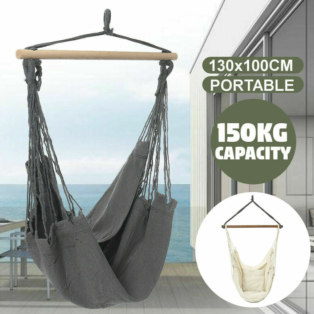 Portable Hanging Hammock Chair Swing Garden Outdoor Camping Soft with 2Xcushions