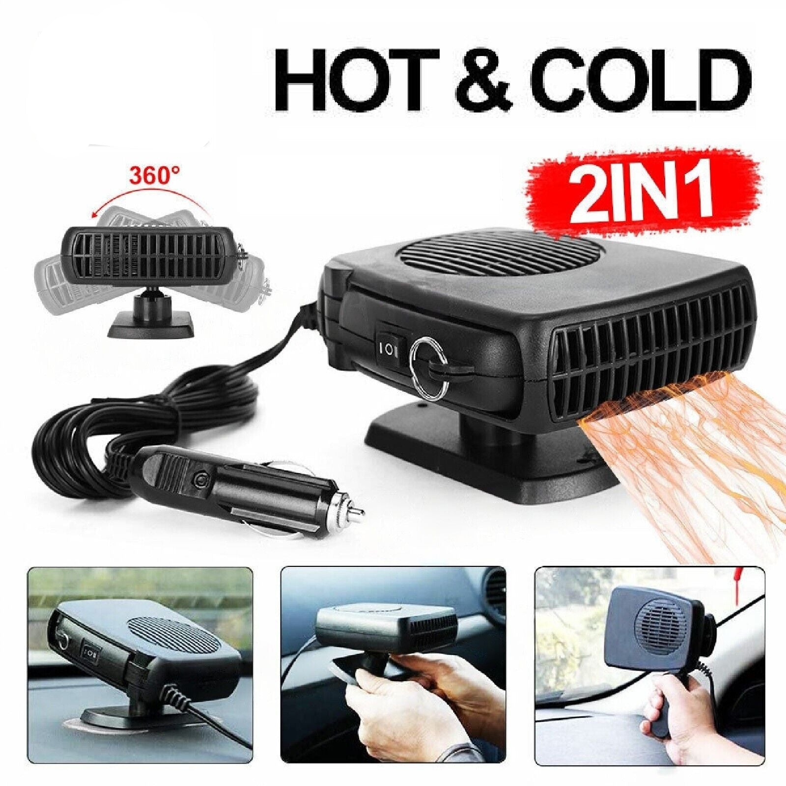 12V Portable Car Heater Fan Vehicle Windscreen Ceramic Heater Defroster Demister