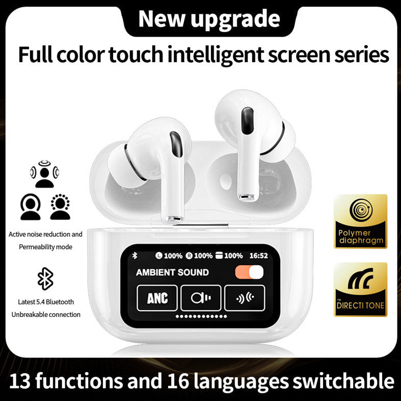 Smart ANC Earphone Touch Control Interactive LCD Screen Bluetooth 5.4 Headphones Wireless Earbuds With Active Noise Cancellation Waterproof Headsets