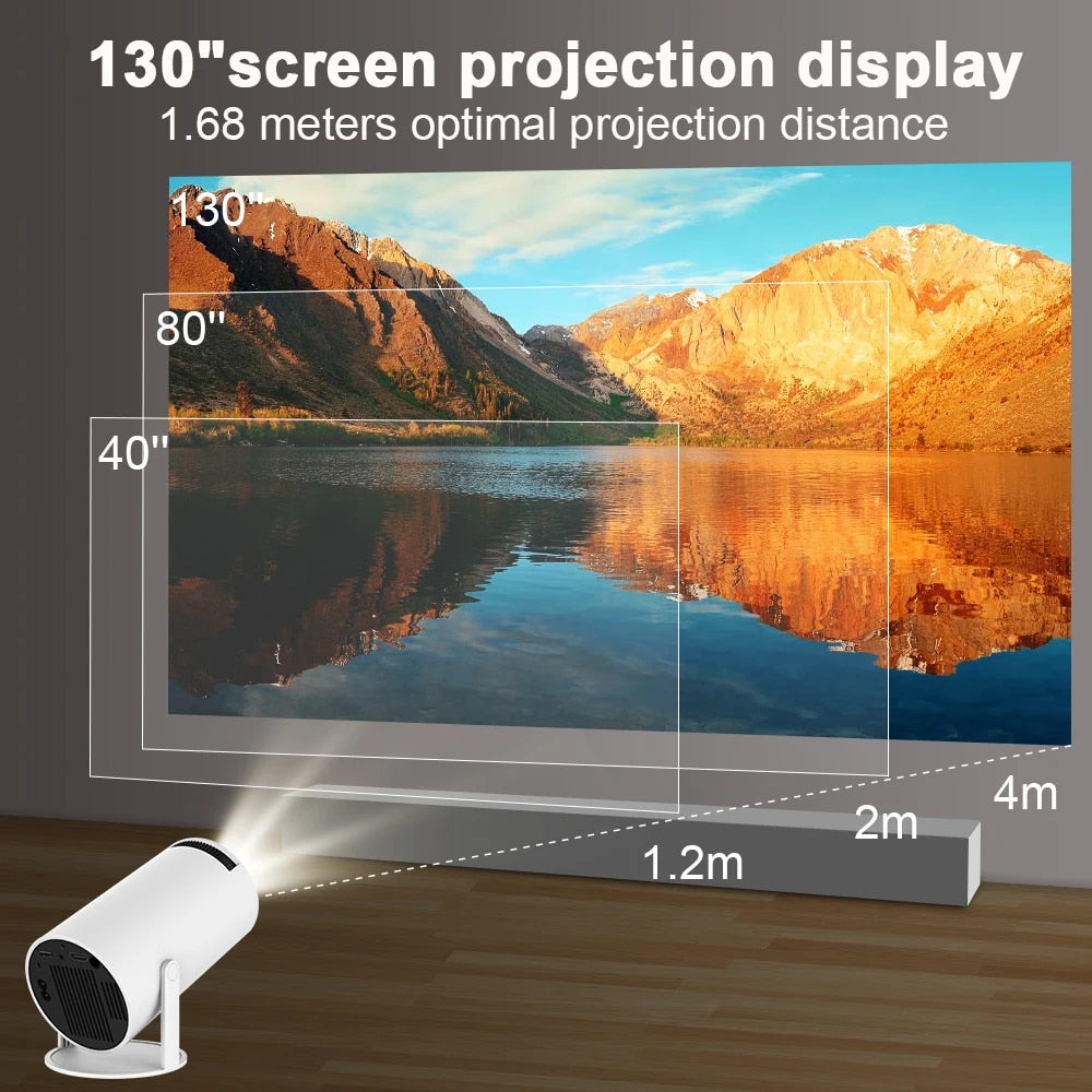 Mini 4K DH Portable Wireless Projector Companion for Home Theater Presentations and Outdoor Cinema, HY300, Android 11.0, 720P, 1080P, 4K, 200ANSI, BT5.0, Adjustable Projection Angle