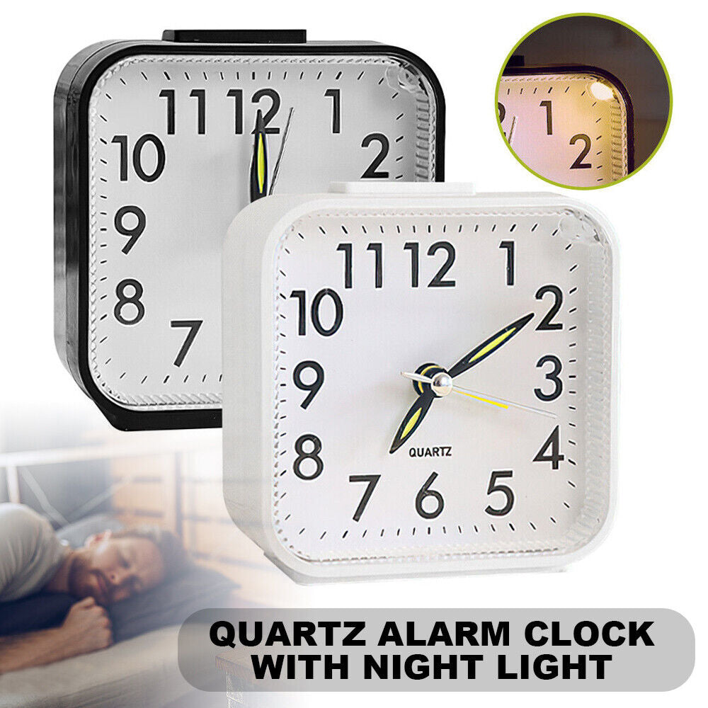 Quartz Alarm Clock with Night Light Notick Quiet Concise Design Snooze Silent Small Bedside Clock