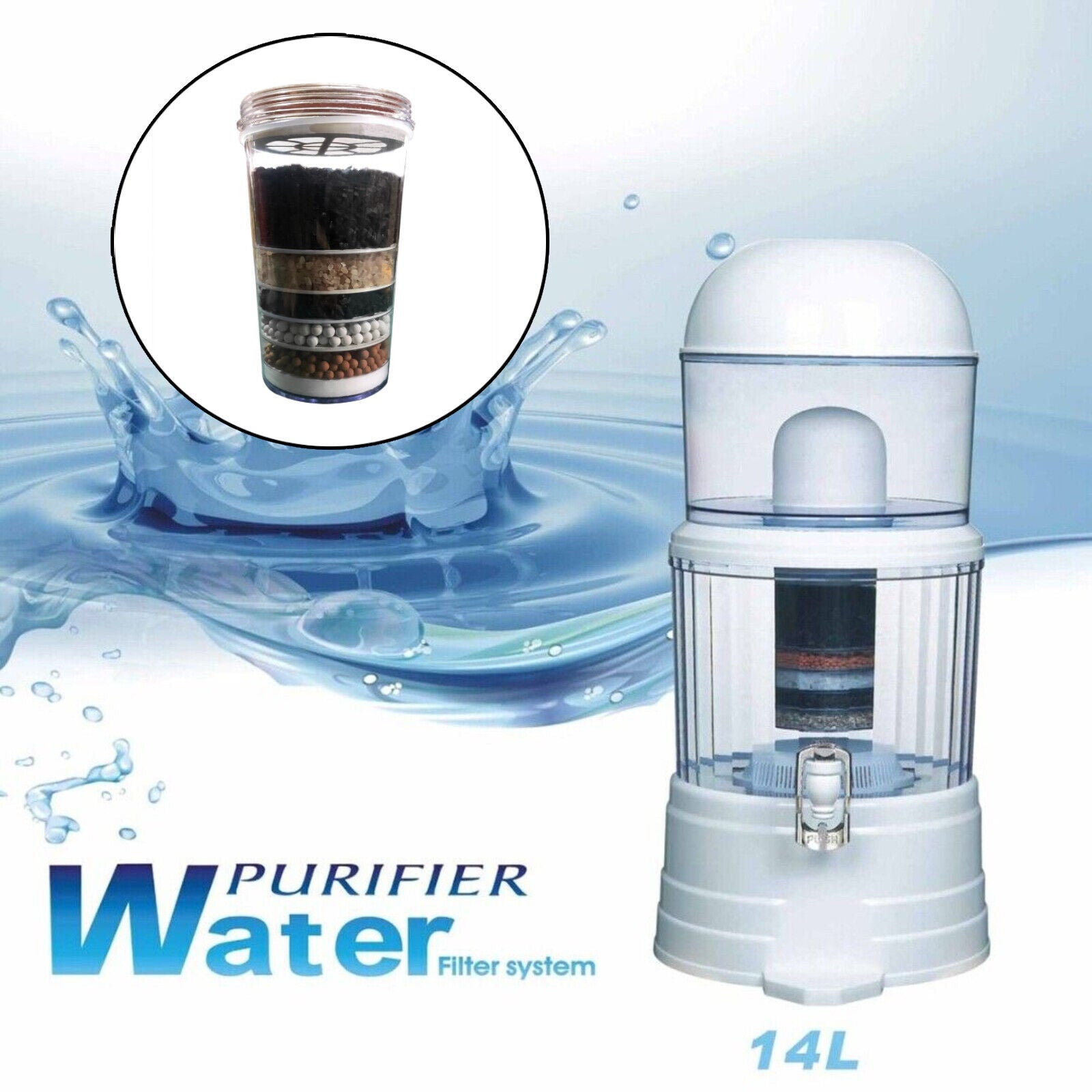 14L Benchtop 8 Stage Water Purifier Filter Ceramic Mineral Stone Carbon Filters