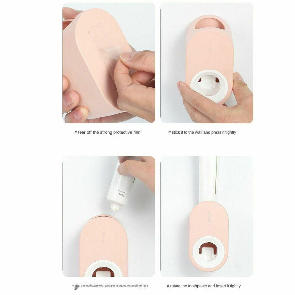 Automatic Toothpaste Dispenser Toothbrush Holder Bathroom Wall-Mounted Rack