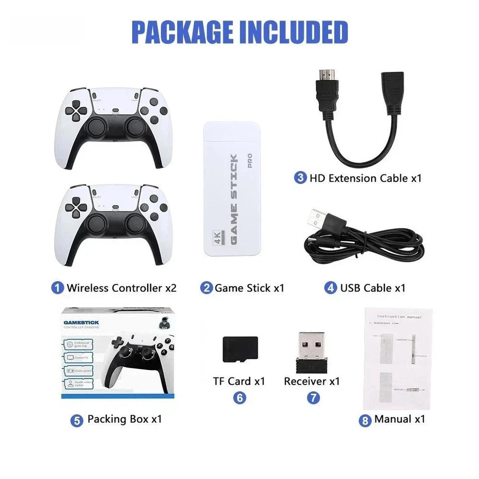 4K HDMI M15 Retro Game Stick Console 30,000+ Games Wireless TV Gaming System 2 Controllers