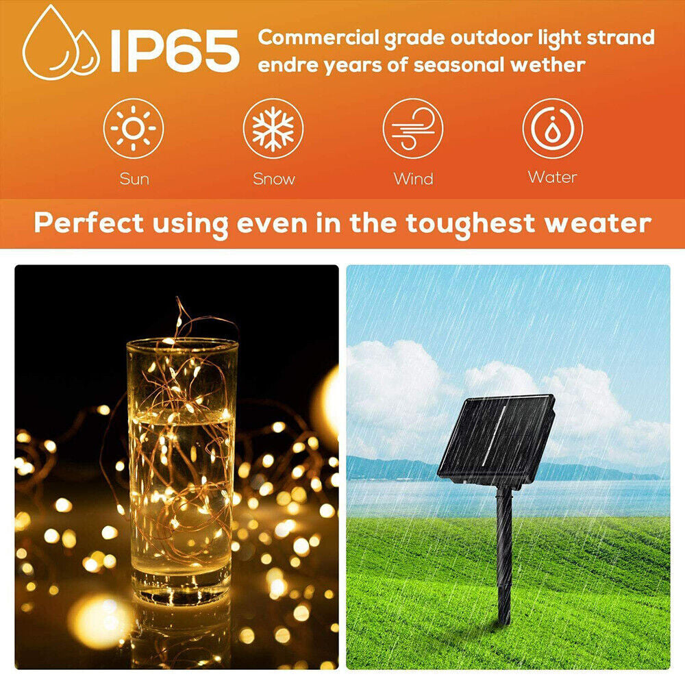 Solar String Fairy Lights Xmas Outdoor Garden Christmas Party Decor Waterproof