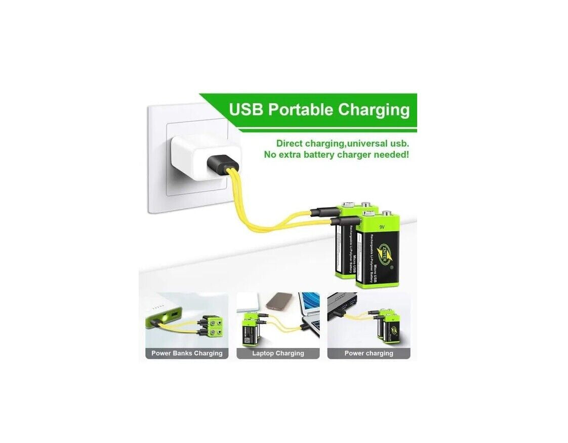 Micro USB 6LR61 9V Rechargeable Battery Li-Polymer Battery 5400Mwh 600Mah