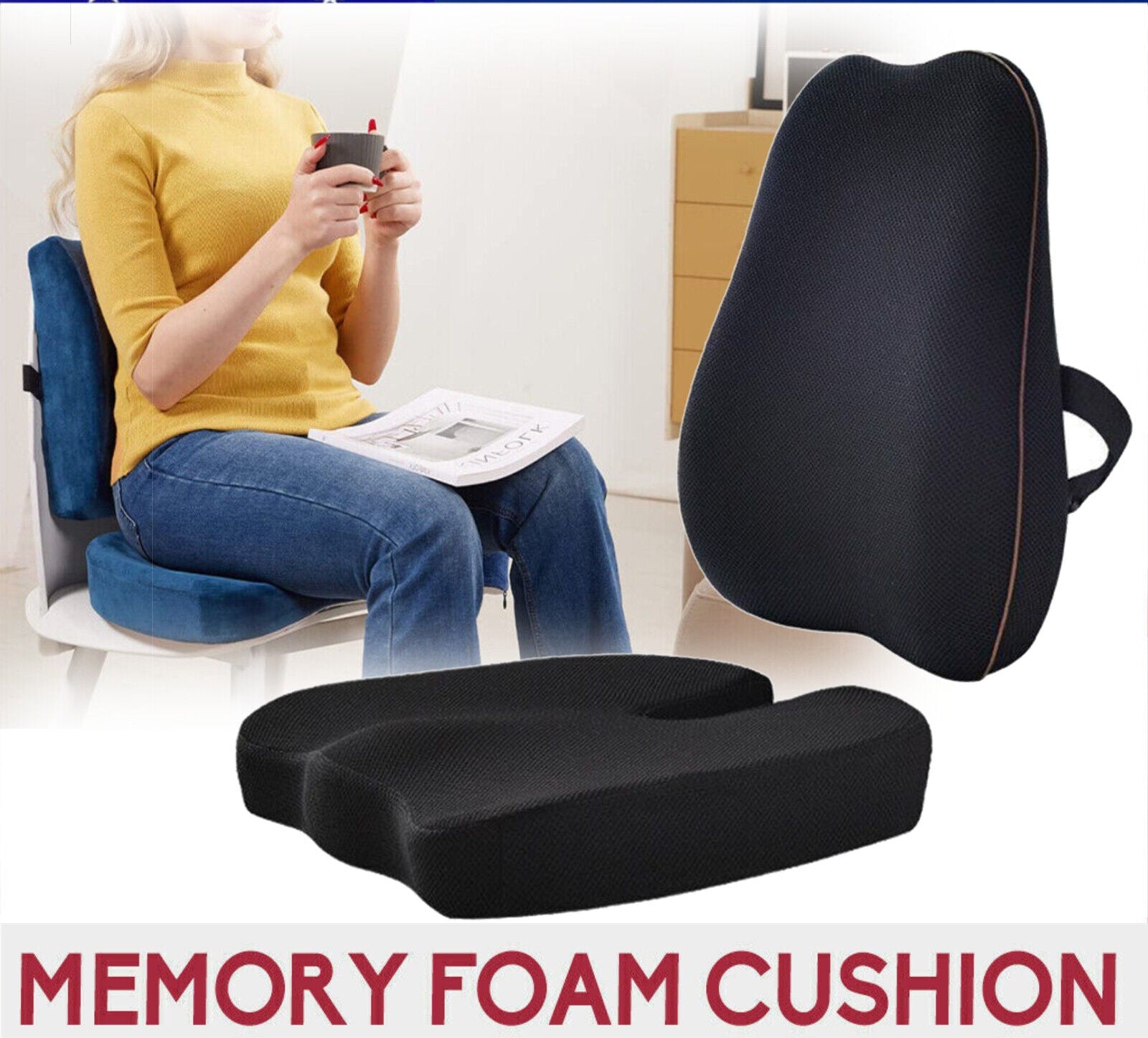 Coccyx Orthopedic Memory Foam Seat Cushion Lumbar Back Pillow Pain Relief Car AU