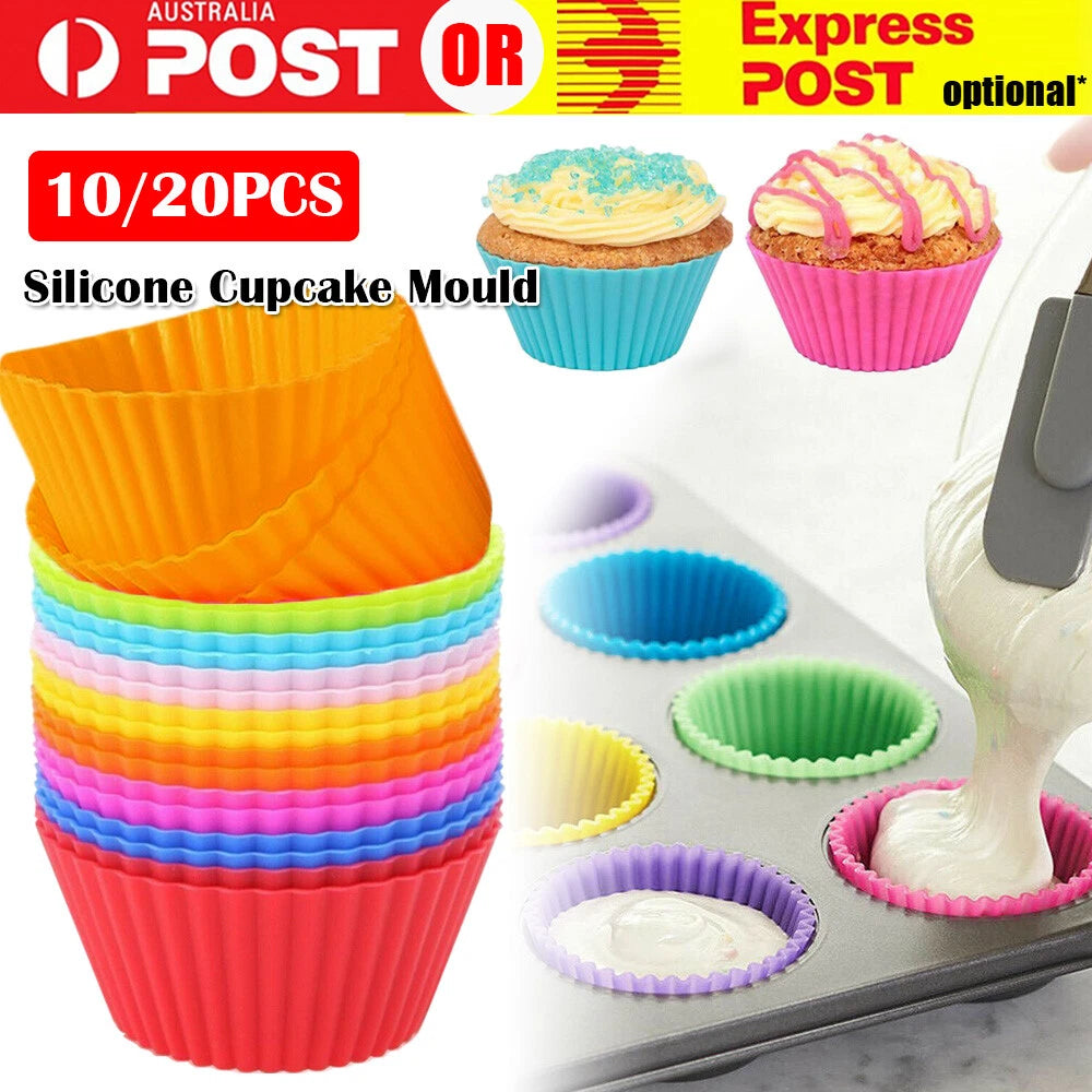 Up to 25x Round Cup Cake Silicone Baking Mould Cupcake Case DIY Bake Mold Muffin
