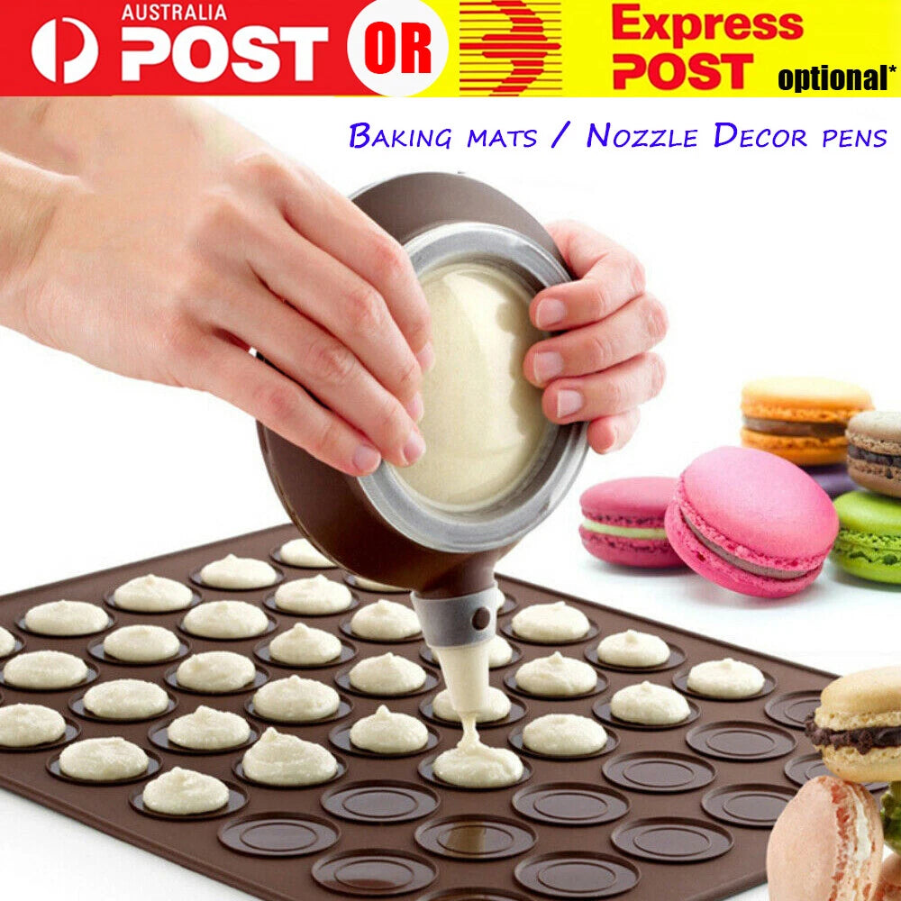 30/48 Cavities Macaron Macaroon Baking Mat Cake Silicone Tray Sheet 4 Nozzles