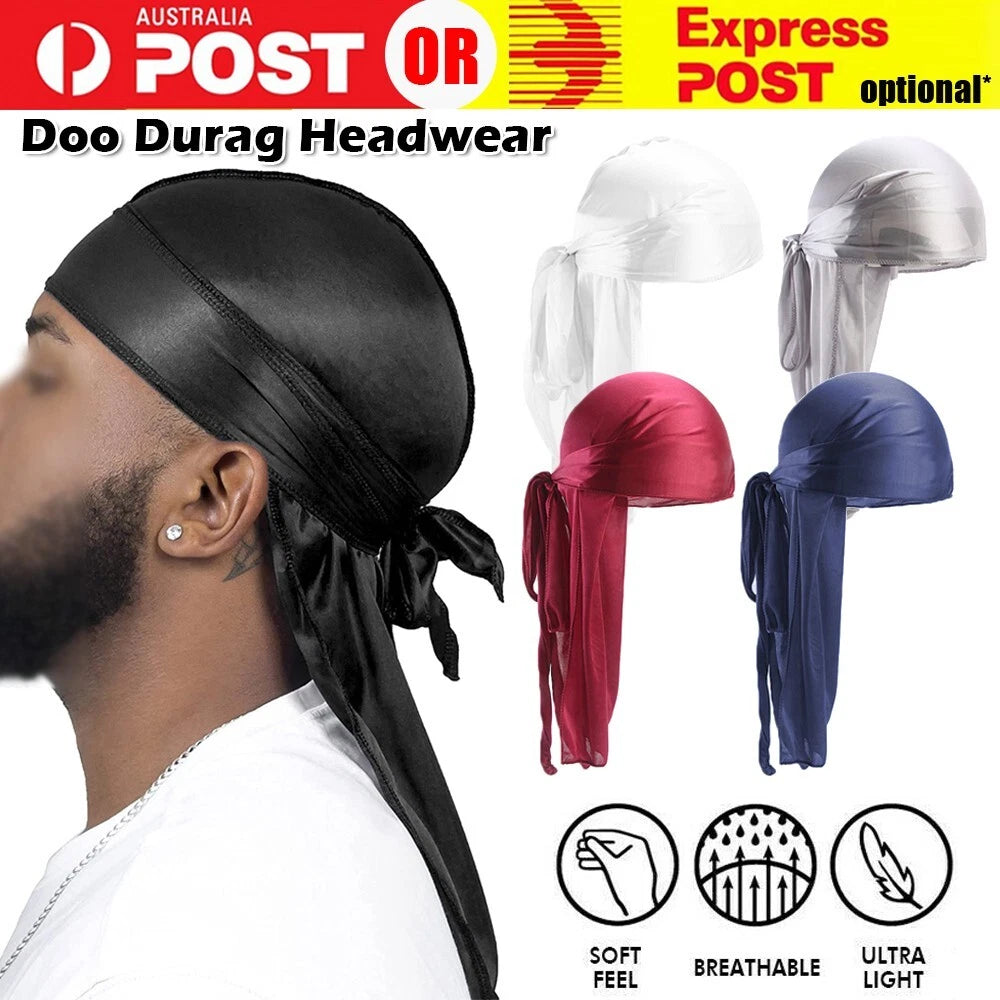 Unisex Bandana Doo Durag Headwear Soft Silk Pirate Cap Wrap Fashion Men Women AU