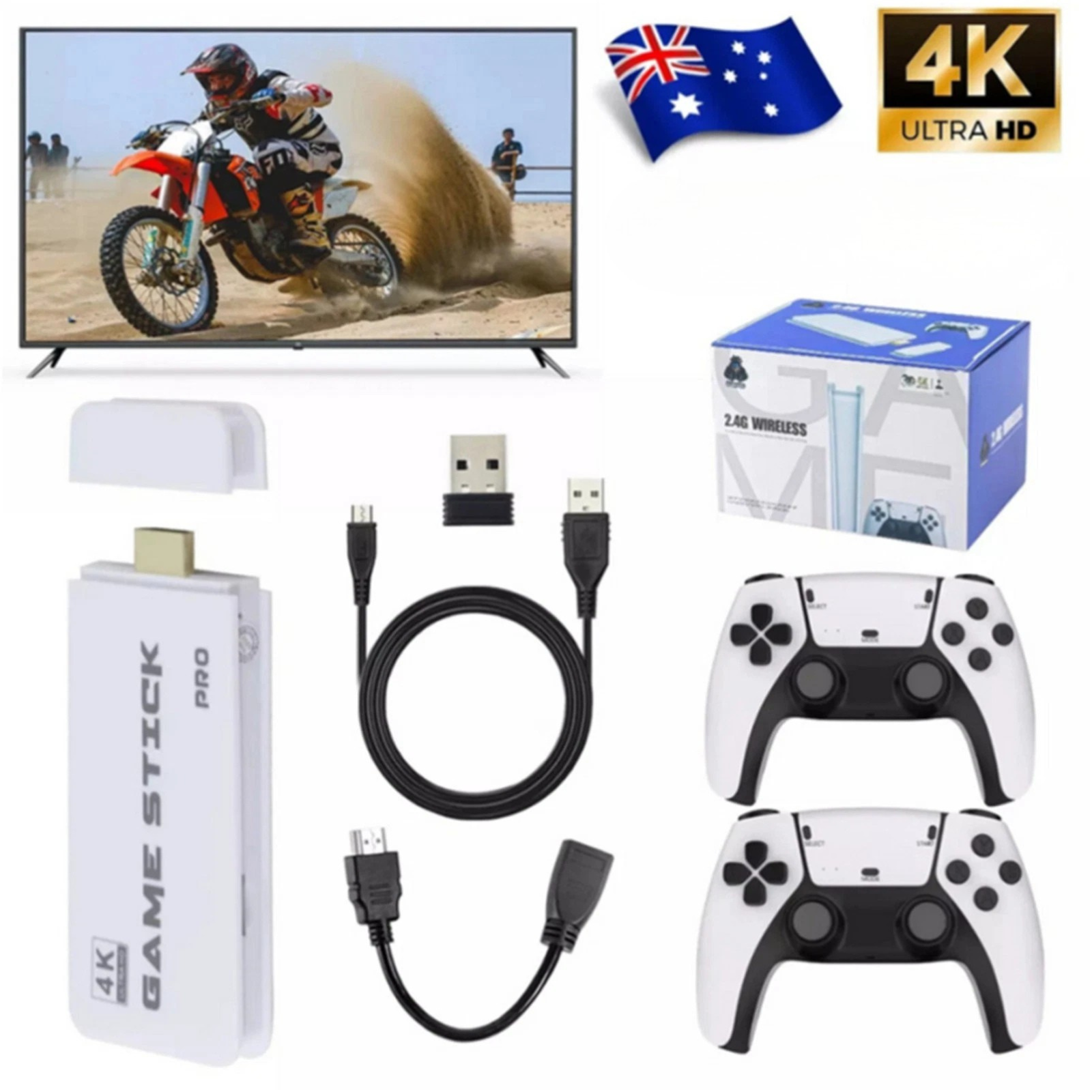 4K HDMI M15 Retro Game Stick Console 30,000+ Games Wireless TV Gaming System 2 Controllers