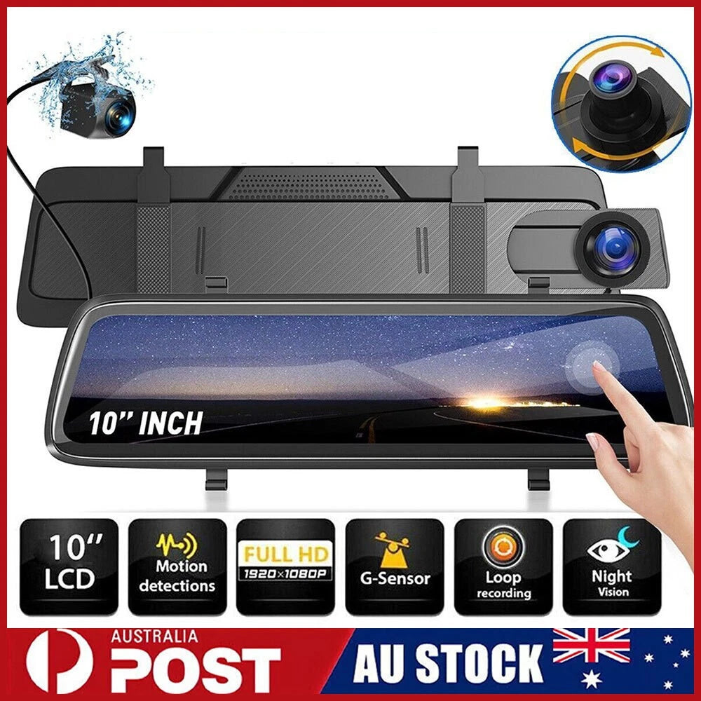 10" 1080P Mirror Car Dash Camera Front and Rear Night Vision Reverse Parking Kit
