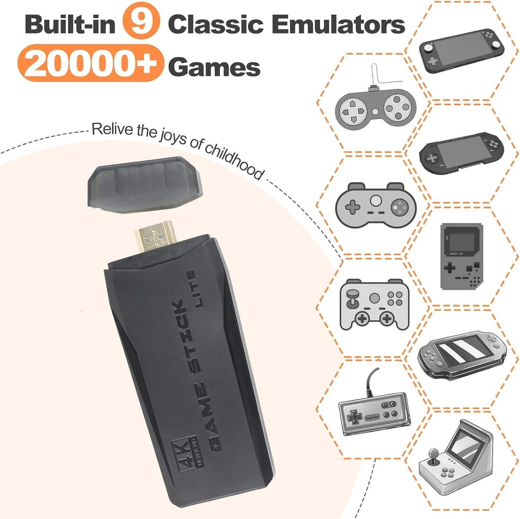4K HDMI Retro Game Stick Console 20,000 Games Wireless TV Gaming System 2 Controllers
