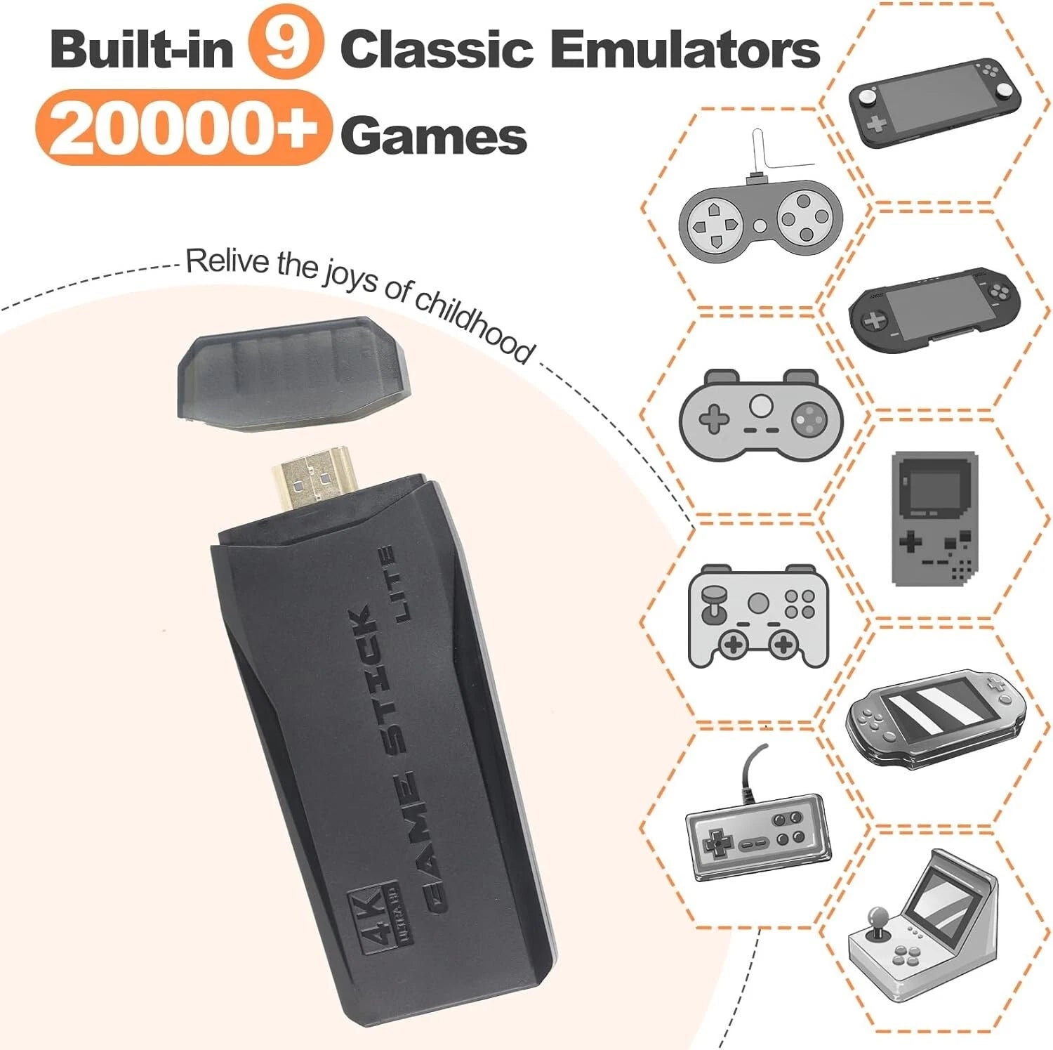 4K HDMI Retro Game Stick Console 20,000 Games Wireless TV Gaming System 2 Controllers