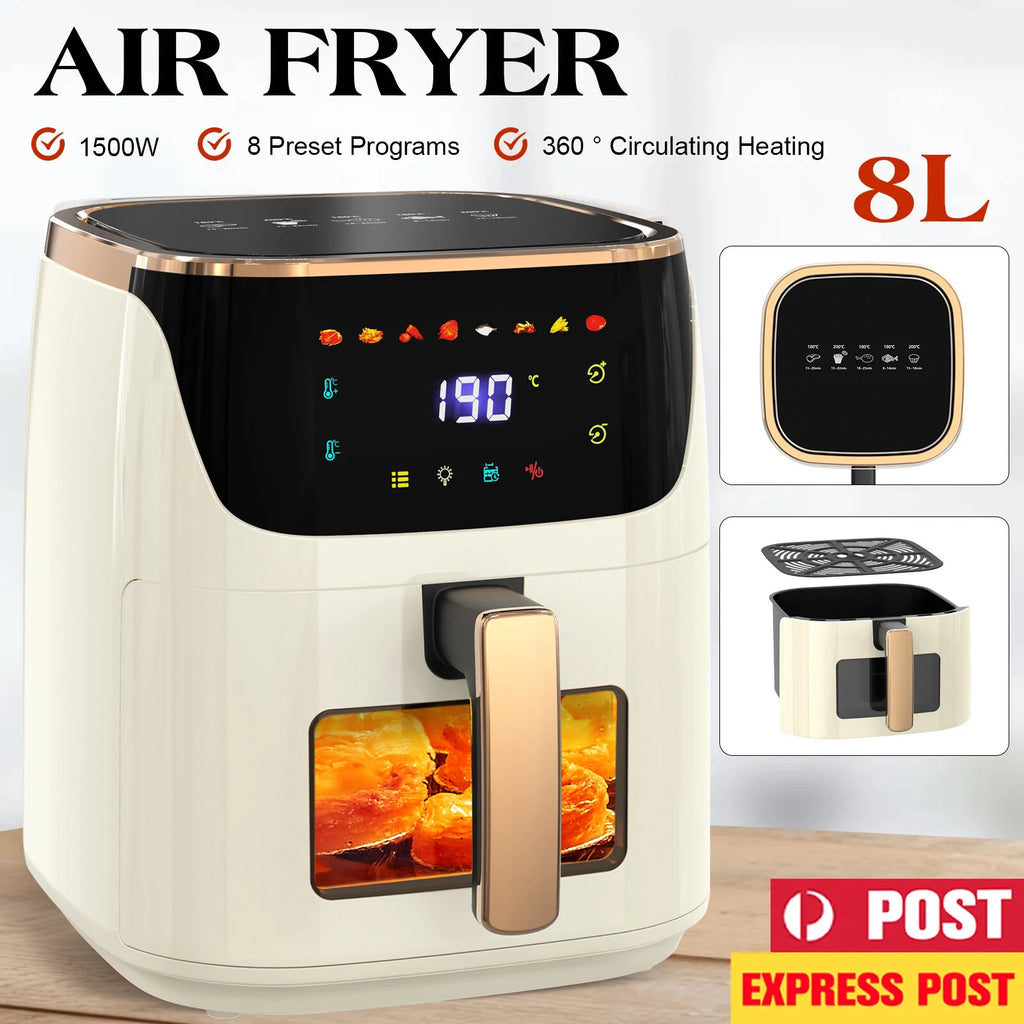 8L Air Fryer Healthy Fryer Oven Cooker LED Airfryer Oil Free Kitchen 1700W Beige