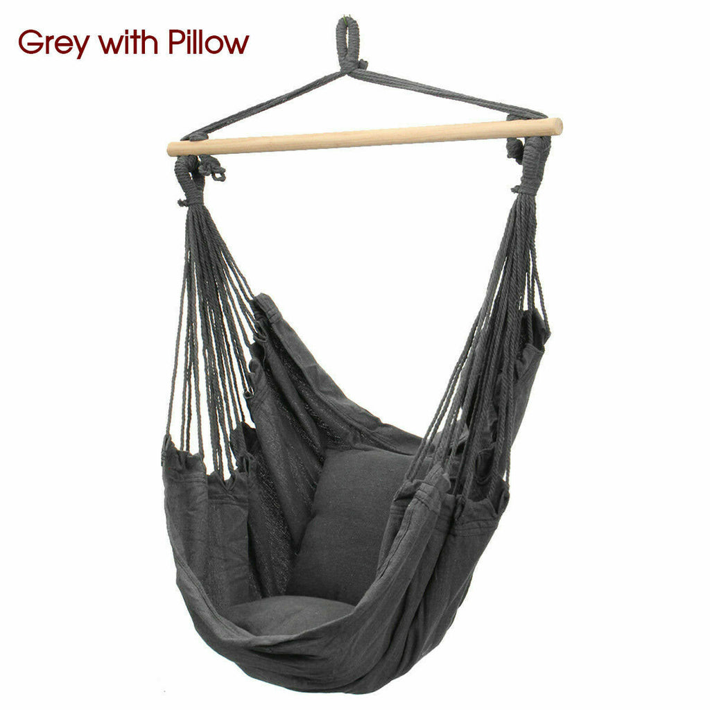 Portable Hanging Hammock Chair Swing Garden Outdoor Camping Soft with 2Xcushions