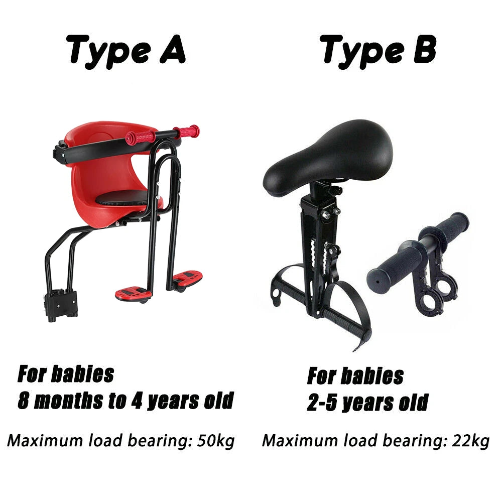 Front Mounted Child Bike Seat with Handrail Kids Seat Bicycle Detachable Armrest