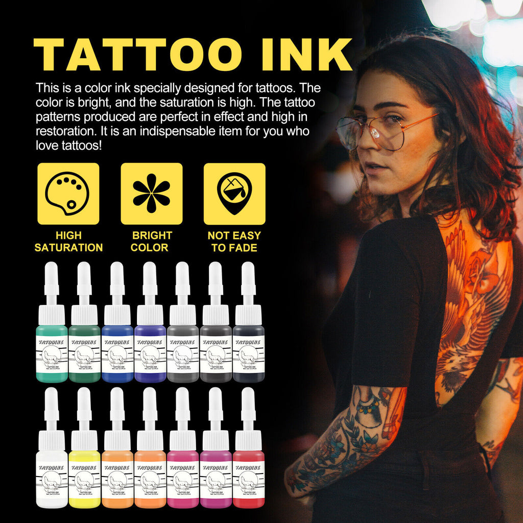 Tattoo Kit Gun Rotary Tattoo Machine Pen Tattoo Power Supply Set 14 Inks