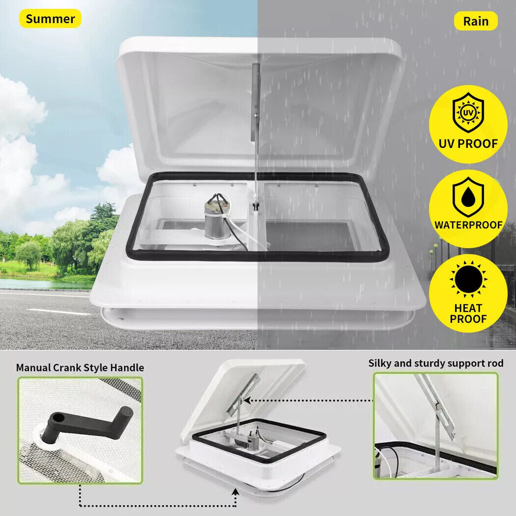 Caravan Roof Vent 355X355Mm 12V Fan RV Shower Hatch Flyscreen Motor Roof Vent