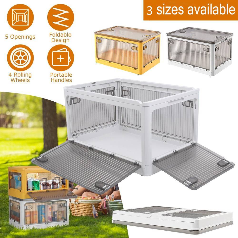 27-124L Foldable Storage Container 5 Sides Open Stackable Top Lid Transparent AU
