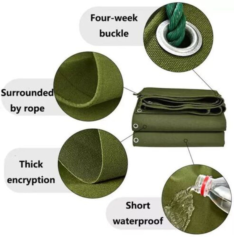3 Sizes Heavy Duty Canvas Tarp Waterproof Tarpaulin Sun Blocked Dustproof Army