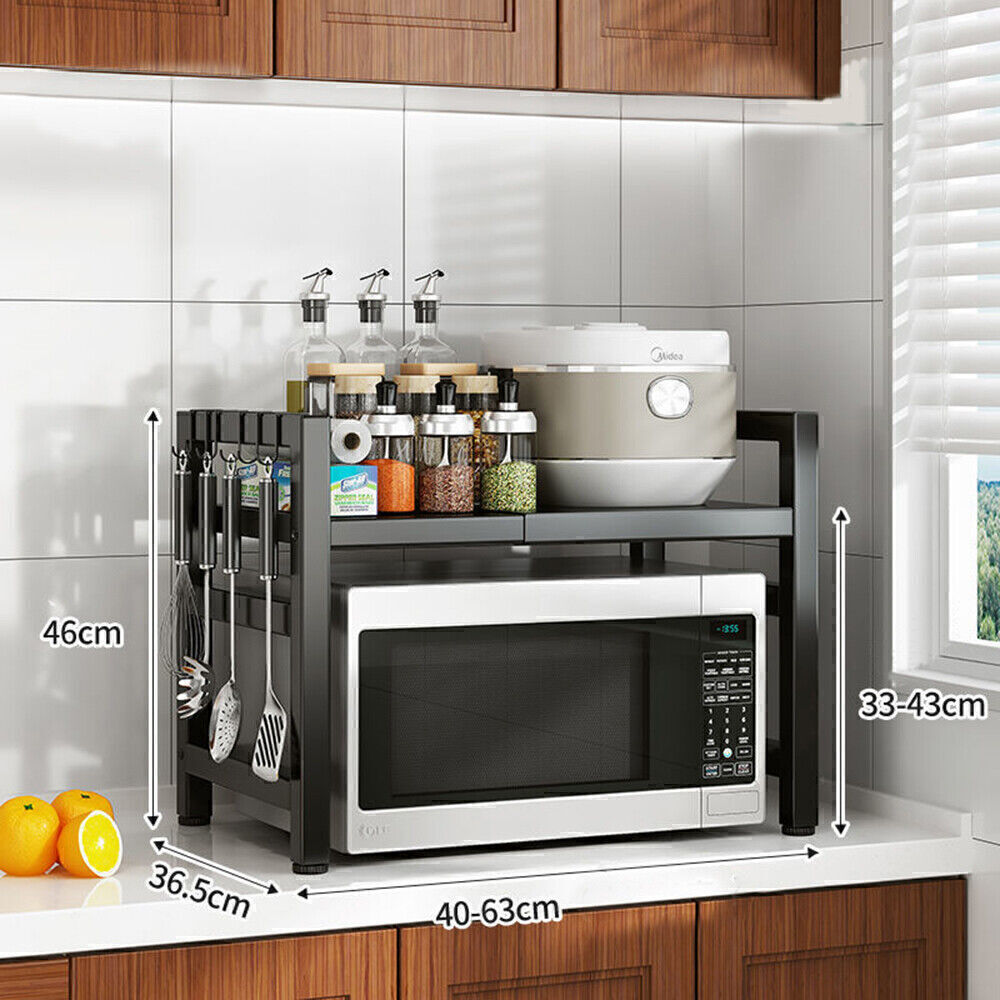 2 Tier Adjustable Metal Microwave Oven Shelf Stand Kitchen Storage Rack Organize