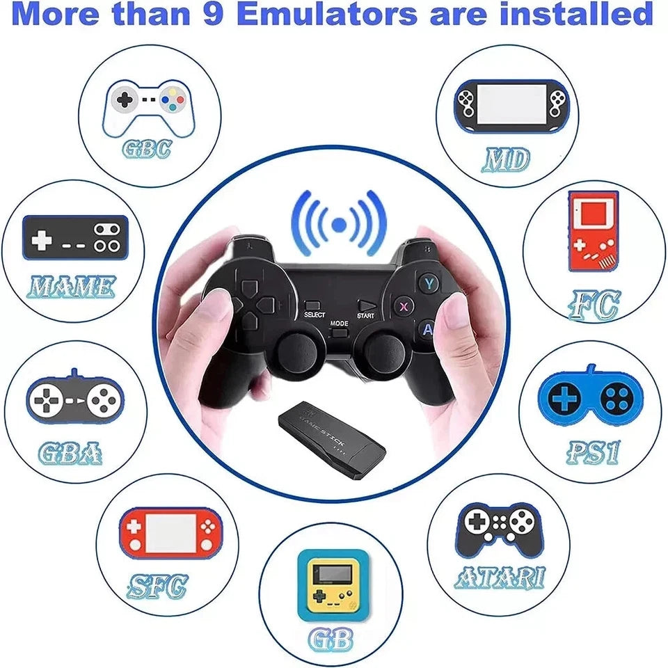 4K HDMI Retro Game Stick Console 23,000+ Games Wireless TV Gaming System 2 Controllers