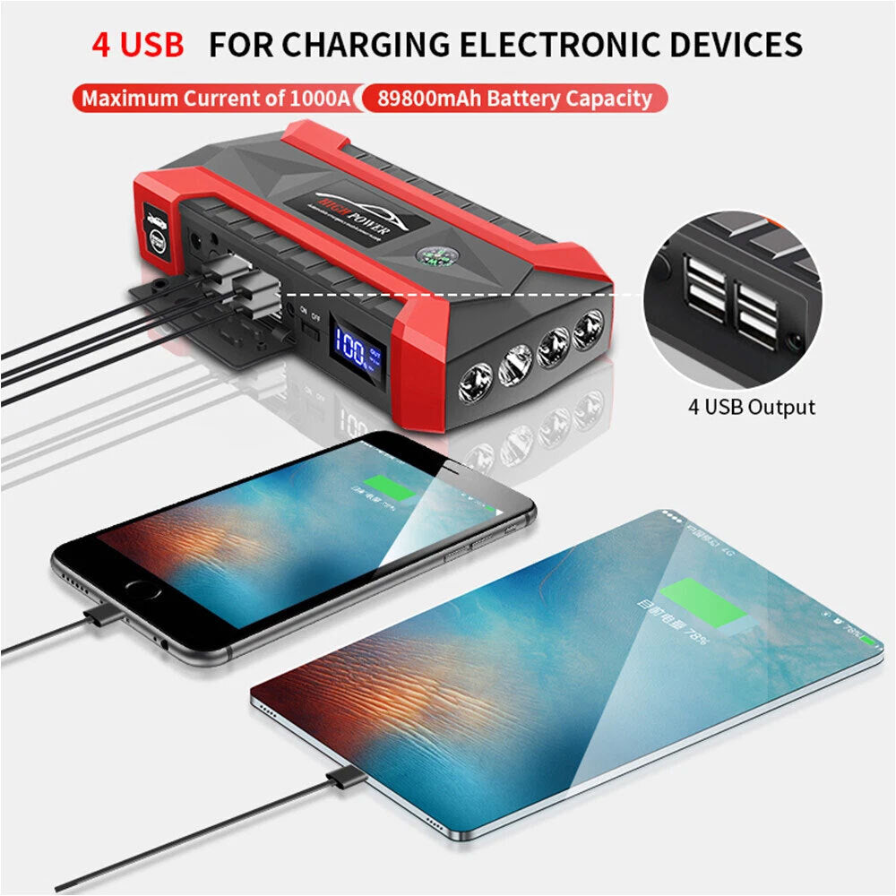 99900Mah 12V Car Jump Starter Pack Booster Charger Battery Power Bank Portable