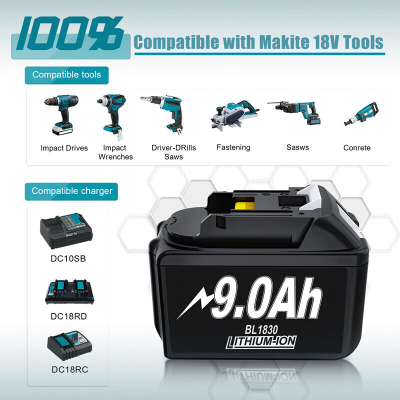 Compatible Battery 18 Volt 6.0Ah  for Makita LXT LITHIUM BL1830 BL1850 BL1860