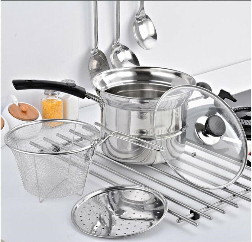 4PCS/SET STAINLESS STEEL CHIP PAN CHIPPAN FRYER POT with LID & BASKET
