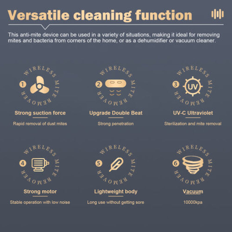 Cordless Dust Mite Remover Vacuum UV Cleaner 10000Kpa Home Bed Sofa Mattress Kit