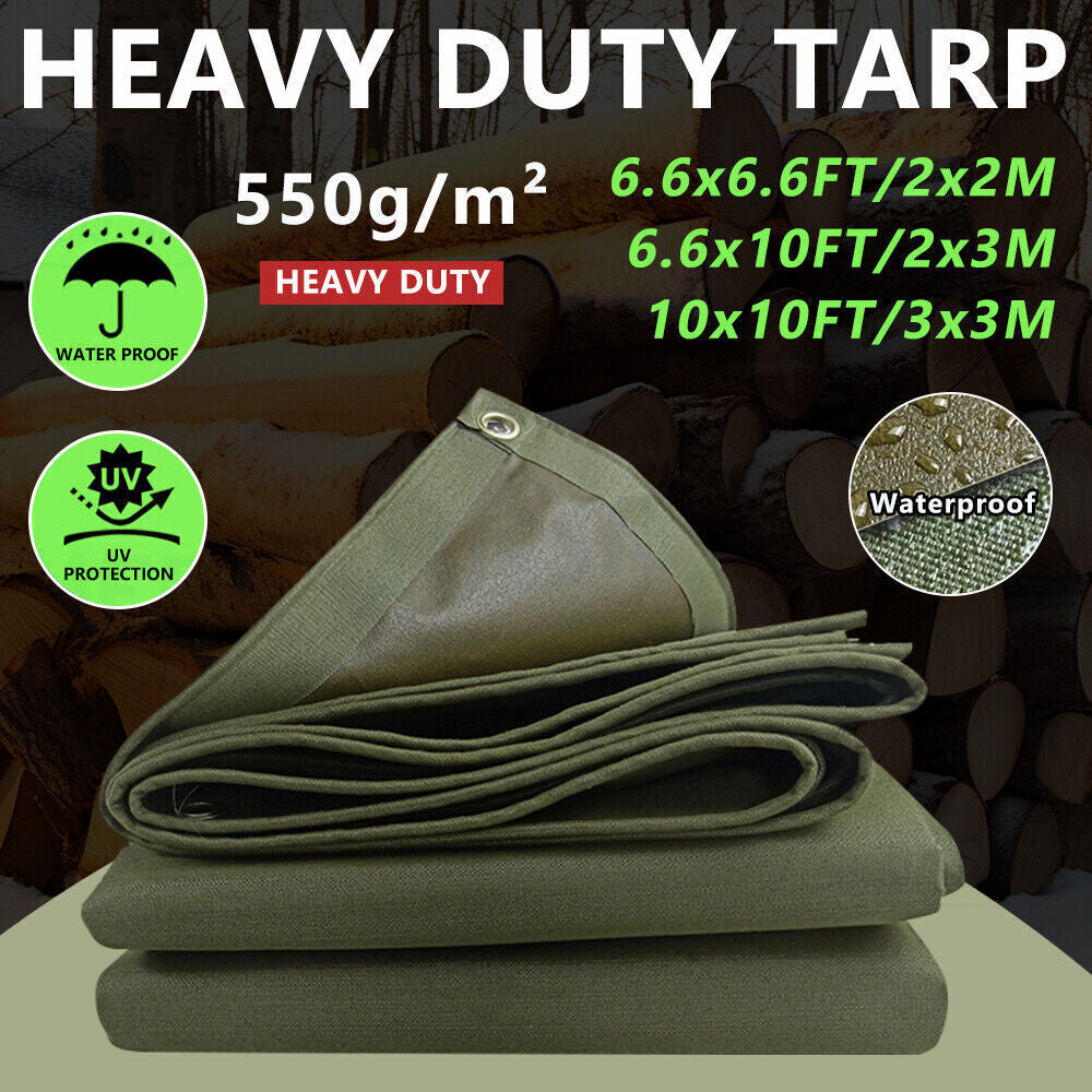 3 Sizes Heavy Duty Canvas Tarp Waterproof Tarpaulin Sun Blocked Dustproof Army