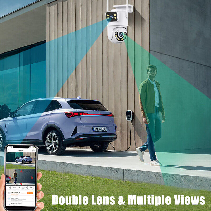 Dual Lens Wifi IP Camera Wireless Outdoor CCTV PTZ Home Security IR Cam