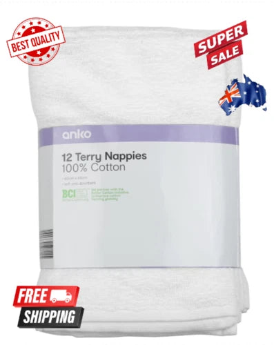 12 Pack Cotton Cloth Nappies Terry Towelling Reusable Soft Nappy Infant New born