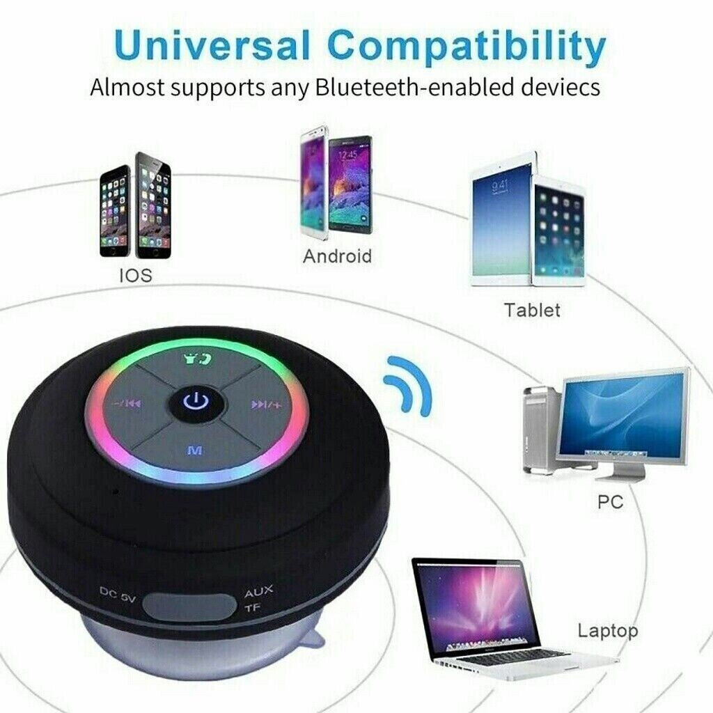 Bluetooth LED Waterproof Speaker Wireless Shower Music Stereo Handsfree Portable