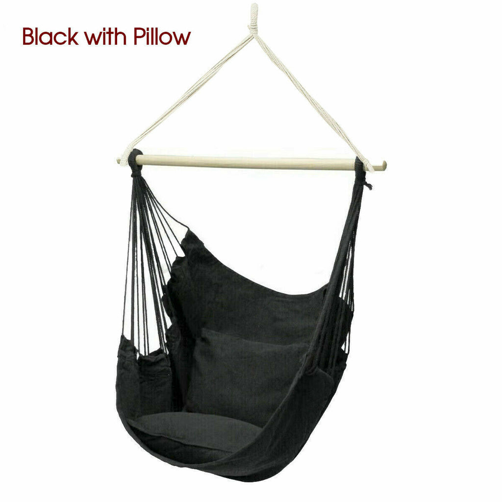 Portable Hanging Hammock Chair Swing Garden Outdoor Camping Soft with 2Xcushions