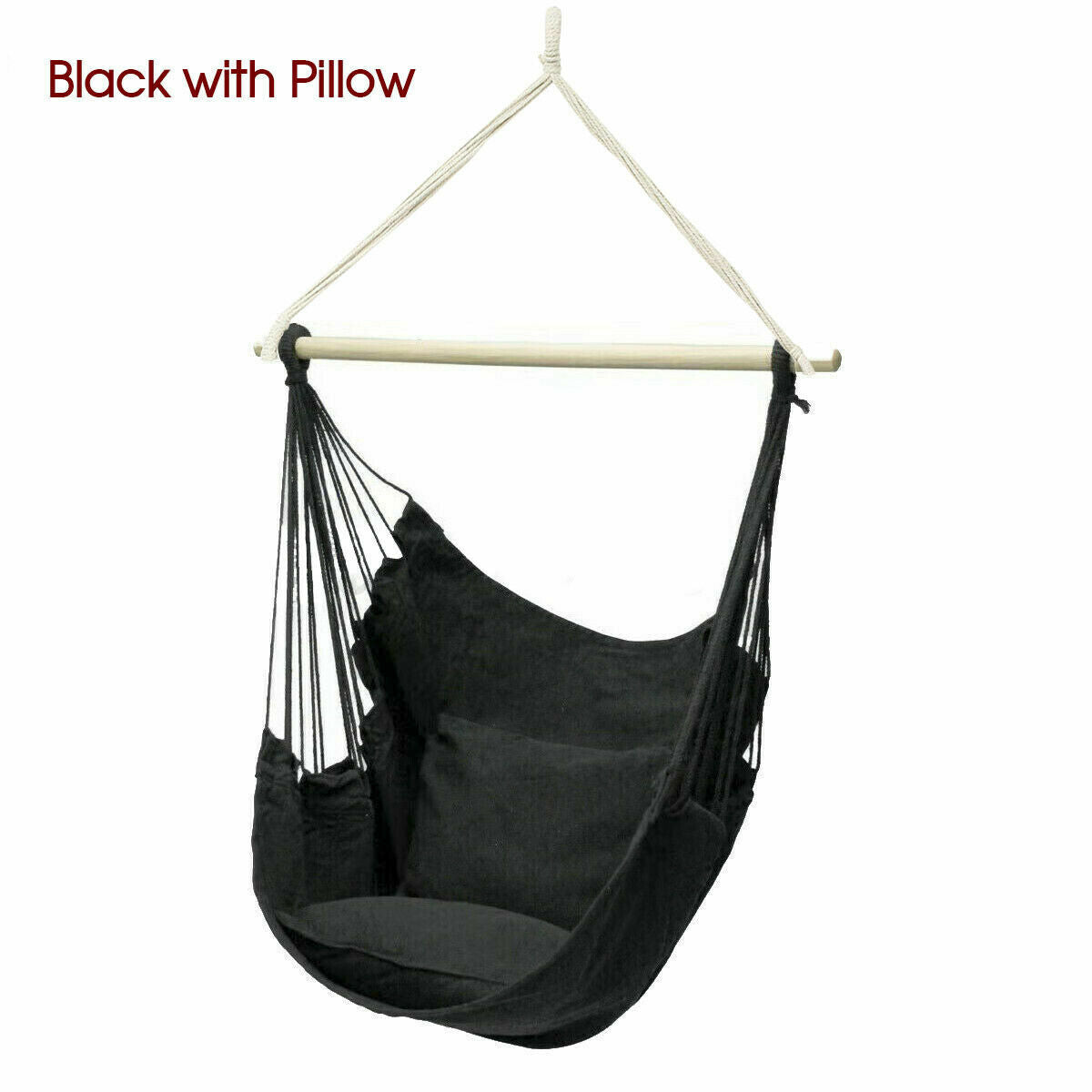 Portable Hanging Hammock Chair Swing Garden Outdoor Camping Soft with 2Xcushions