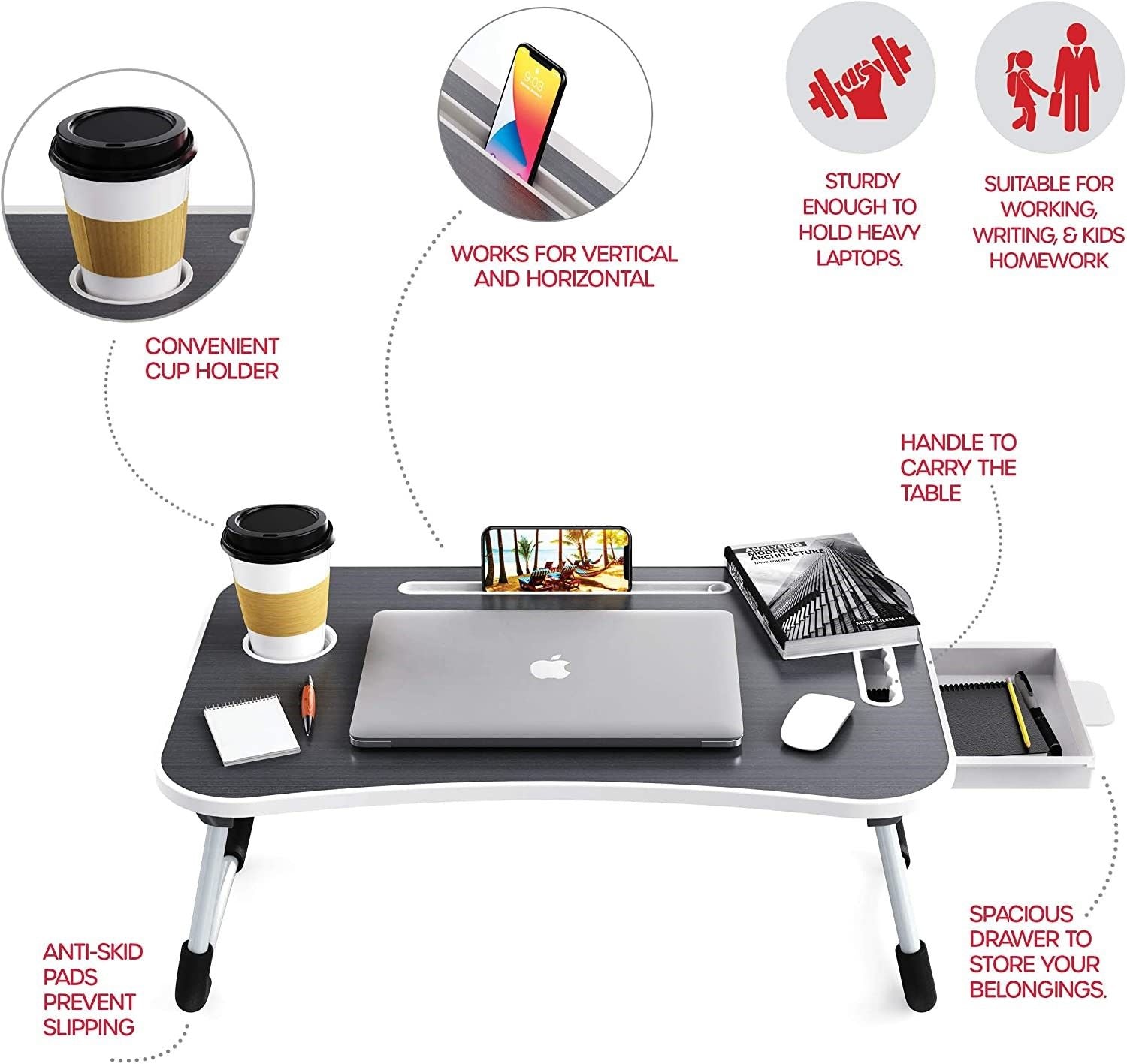 CARLA HOME Laptop Bed Desk with Storage and foldable legs for Adults, Kids & Home Office-1978962240417697795